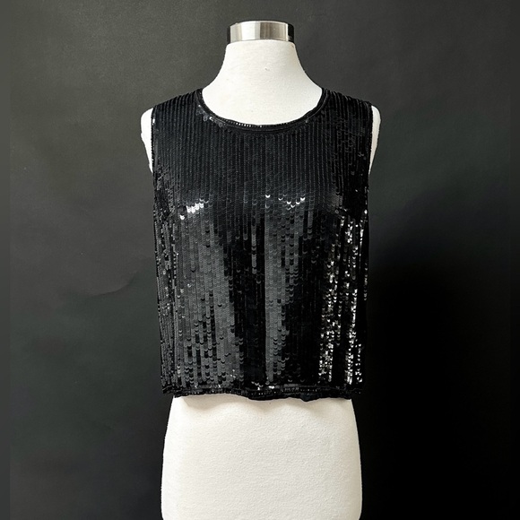 Chanel Vintage Black Sequin Hook Eye Women's Sleeveless Top Bergdorf Goodman NYC - Picture 12 of 15